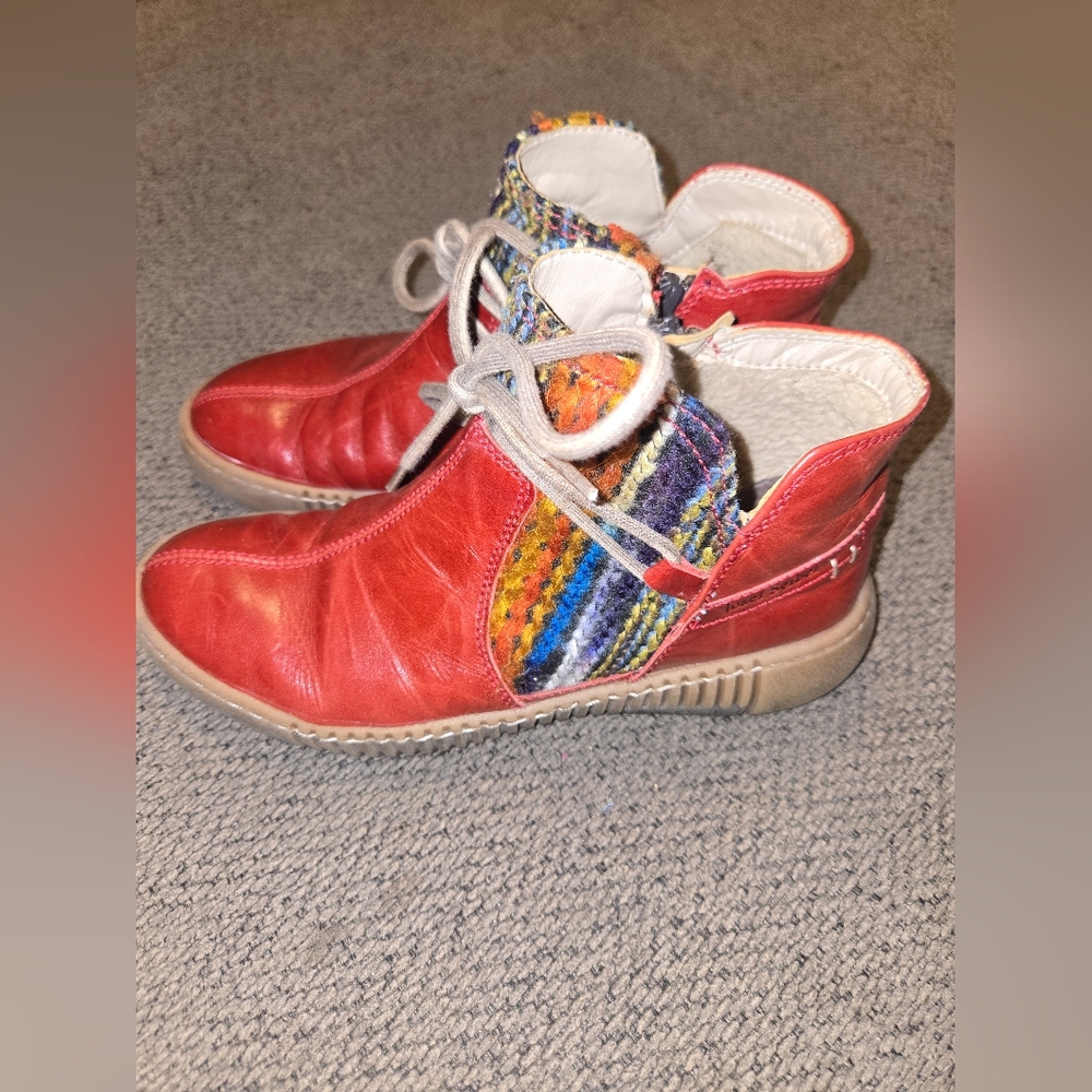 Josef Seibel Maren Womens 36 5/5.5 Bootie Leather Ankle Boot Red Brown Boho